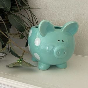 Cute Pig Planter Pot, Teal w/ White Spots